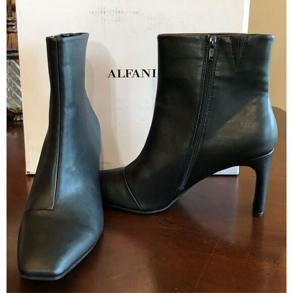 ALFANI - 🎉HP🎉 NIB - L Sz 9.5 Terrie Faux Leather Block Heel Ankle Booties/Black - Picture 12 of 16